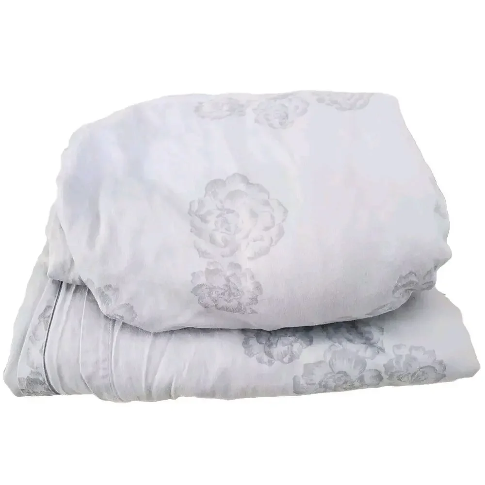 Vera Wang Designer QUEEN FLAT & FITTED Sheets Set 100% Cotton Blue Gray‎ Floral